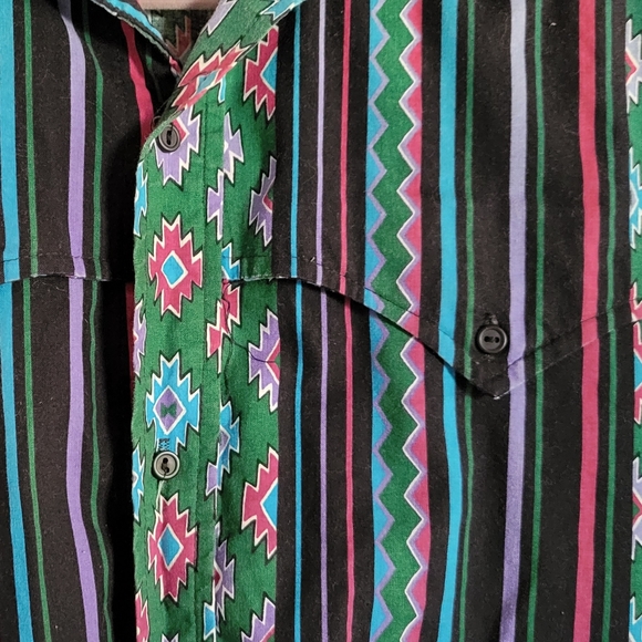 Vintage 80-90’s STEER WEST USA Button Up Shirt Western Southwestern Aztec Print - Picture 6 of 8